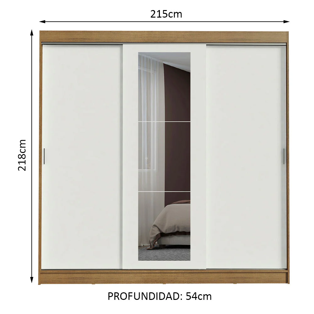 Placard Ropero Matrimonial Madesa Kansas 3 Puertas Corredizas con Espejo 3 Cajones Marrón/Blanco - Image 2