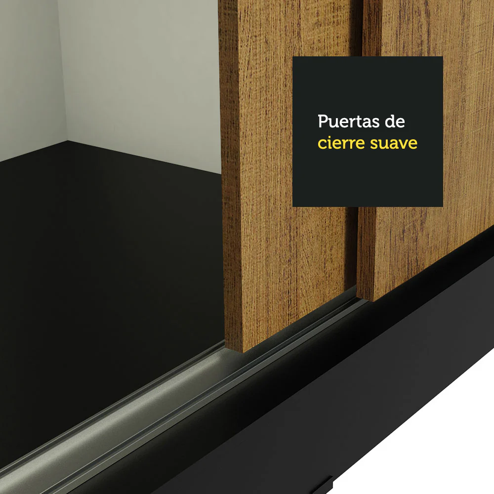 Placard Ropero Matrimonial Madesa Kansas 3 Puertas Corredizas con Espejo 3 Cajones Negro/Marrón - Image 8