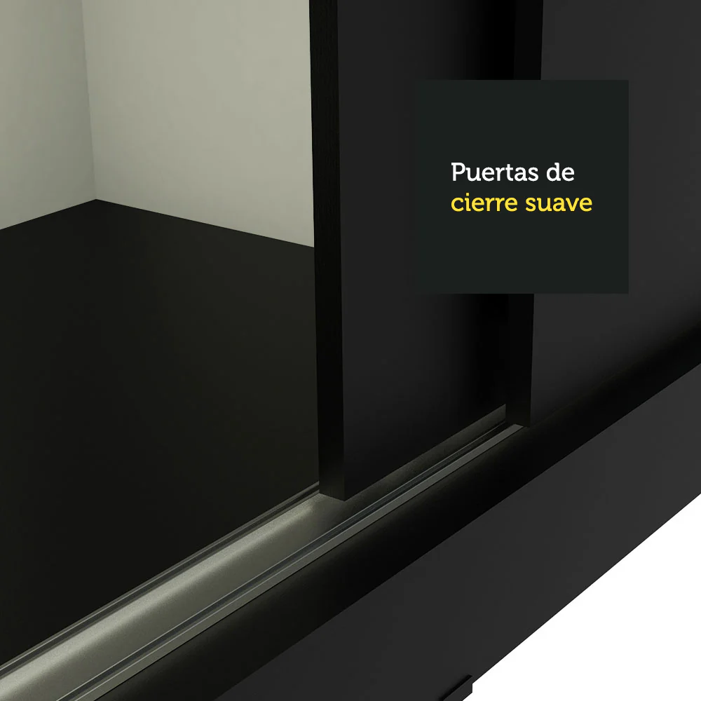 Placard Ropero Matrimonial Madesa Kansas 3 Puertas Corredizas con Espejos 3 Cajones Negro - Image 8