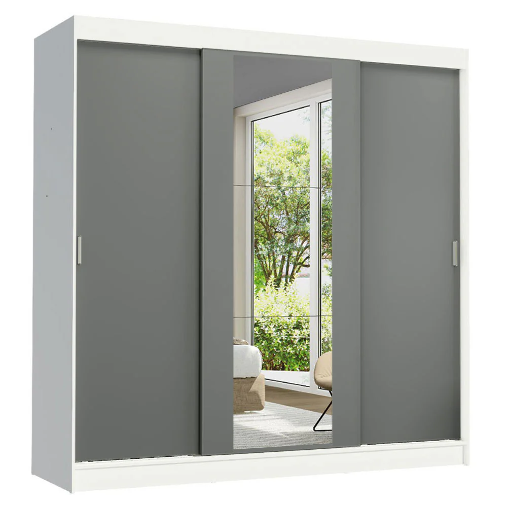 Placard Ropero Matrimonial Madesa Reno 3 Puertas Corredizas con Espejo Blanco/Gris - Image 3