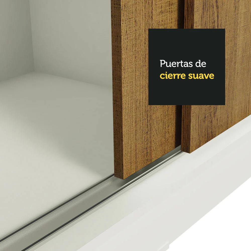 Placard Ropero Solteiro Madesa Tokio 2 Puertas Corredizas 2 Cajones Blanco/Marrón - Image 7