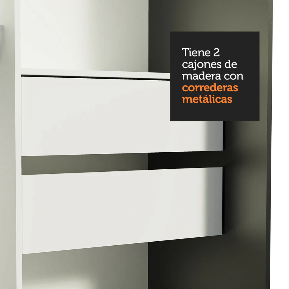 Placard Ropero Solteiro Madesa Tokio 2 Puertas Corredizas 2 Cajones Negro - Image 9