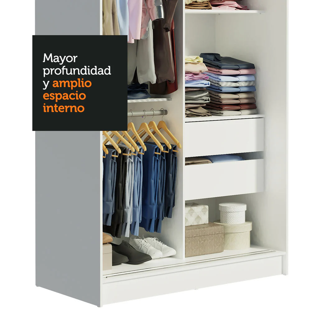 Placard Ropero Solteiro Madesa Tokio 2 Puertas Corredizas con Espejo 2 Cajones Blanco/Marrón - Image 6