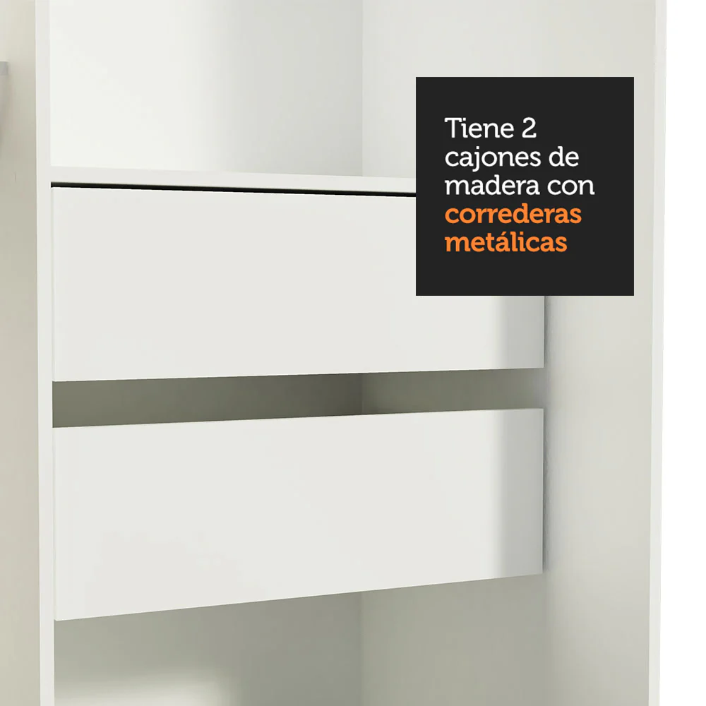 Placard Ropero Solteiro Madesa Tokio 2 Puertas Corredizas con Espejo 2 Cajones Blanco/Negro - Image 9