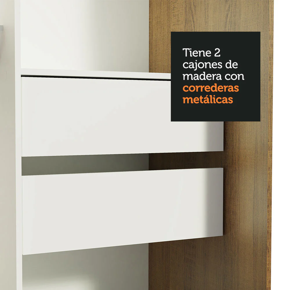 Placard Ropero Solteiro Madesa Tokio 2 Puertas Corredizas con Espejo 2 Cajones Marrón/Blanco - Image 9
