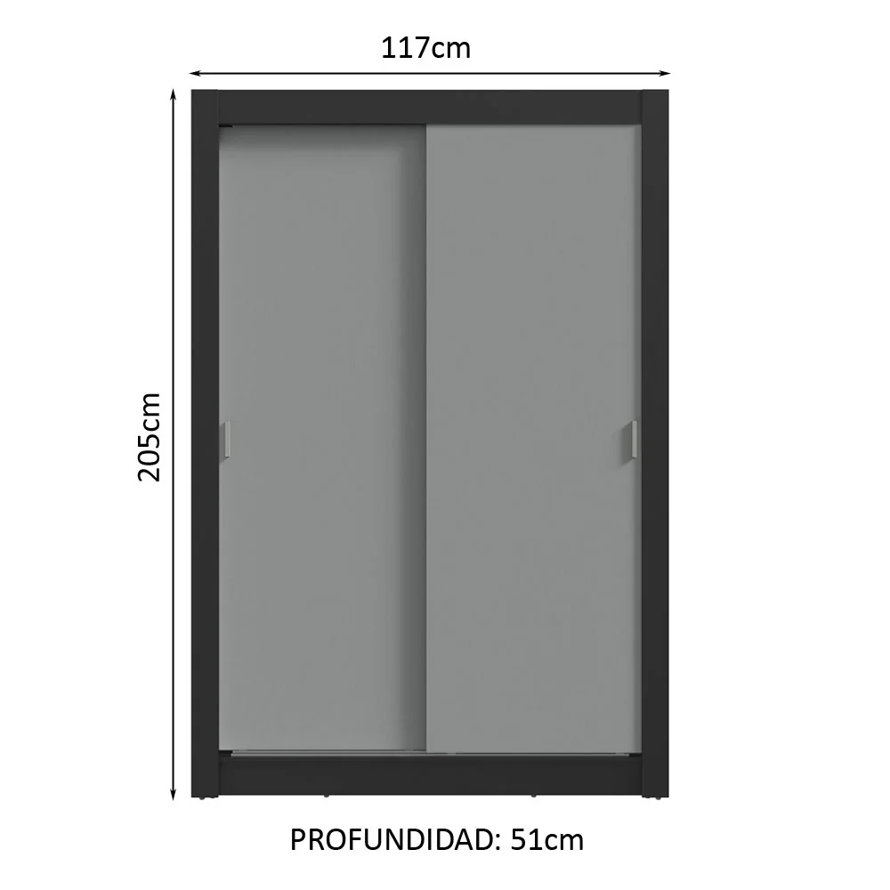 Placard Soltero 2 Puertas Corredizas 2 Cajones Negro/Gris Vivare - Image 2
