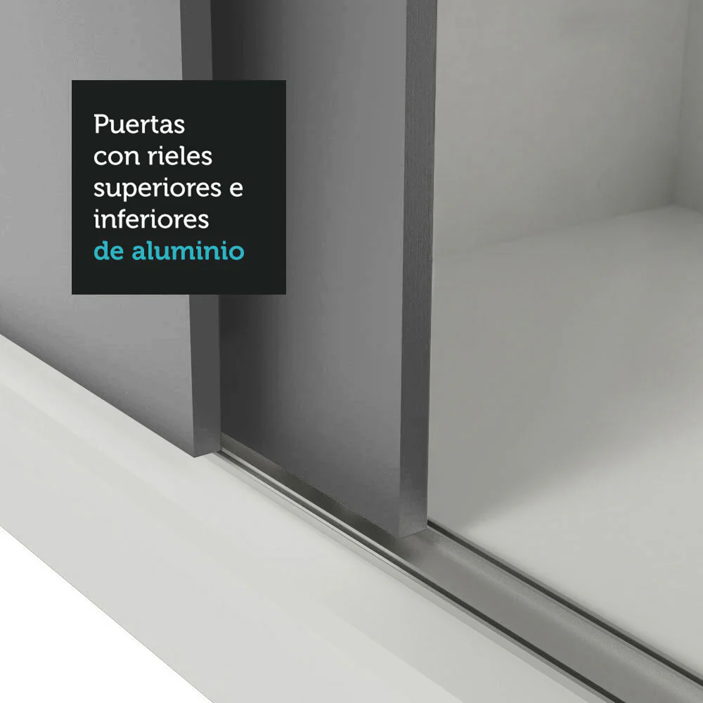 Placard Soltero 2 Puertas Corredizas 4 Cajones Blanco/Gris Vivare Plus - Image 9