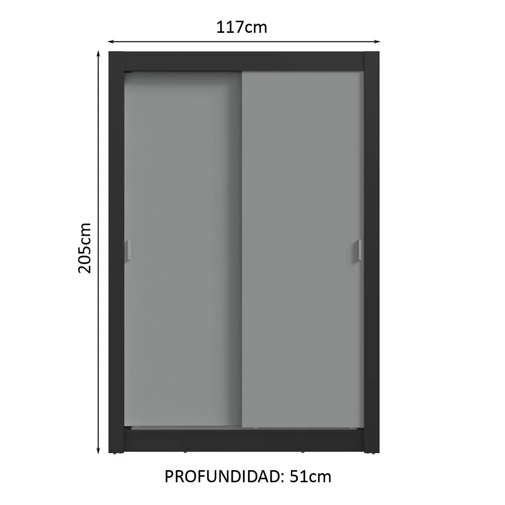Placard Soltero 2 Puertas Corredizas 4 Cajones Negro/Gris Vivare Plus - Image 2