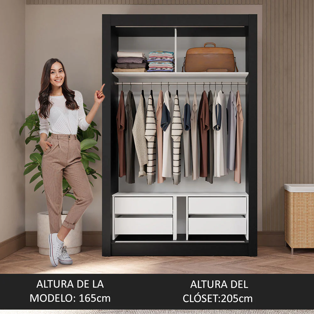 Placard Soltero 2 Puertas Corredizas 4 Cajones Negro/Gris Vivare Plus - Image 5