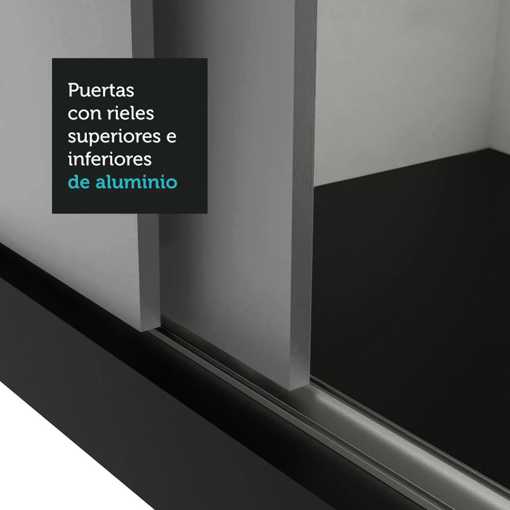 Placard Soltero 2 Puertas Corredizas 4 Cajones Negro/Gris Vivare Plus - Image 9