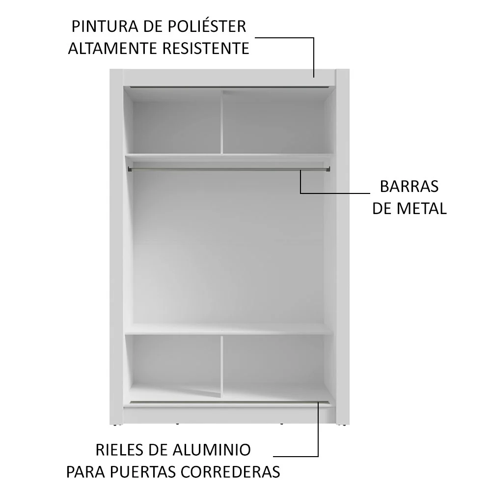 Placard Soltero 2 Puertas Corredizas Blanco/Marrón Milano - Image 6