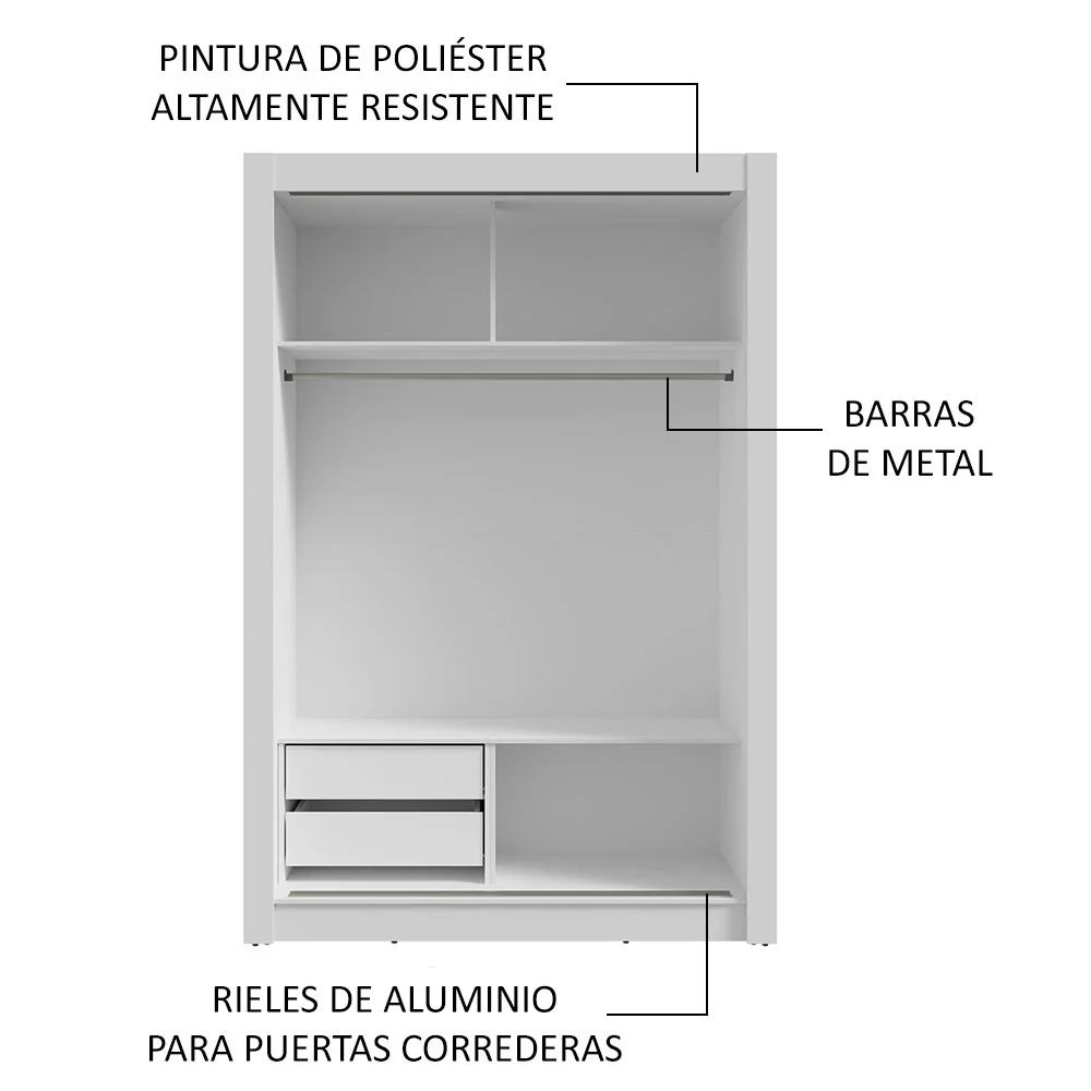 Placard Soltero 2 Puertas Corredizas con Espejo 2 Cajones Blanco/Marrón Vivare - Image 6