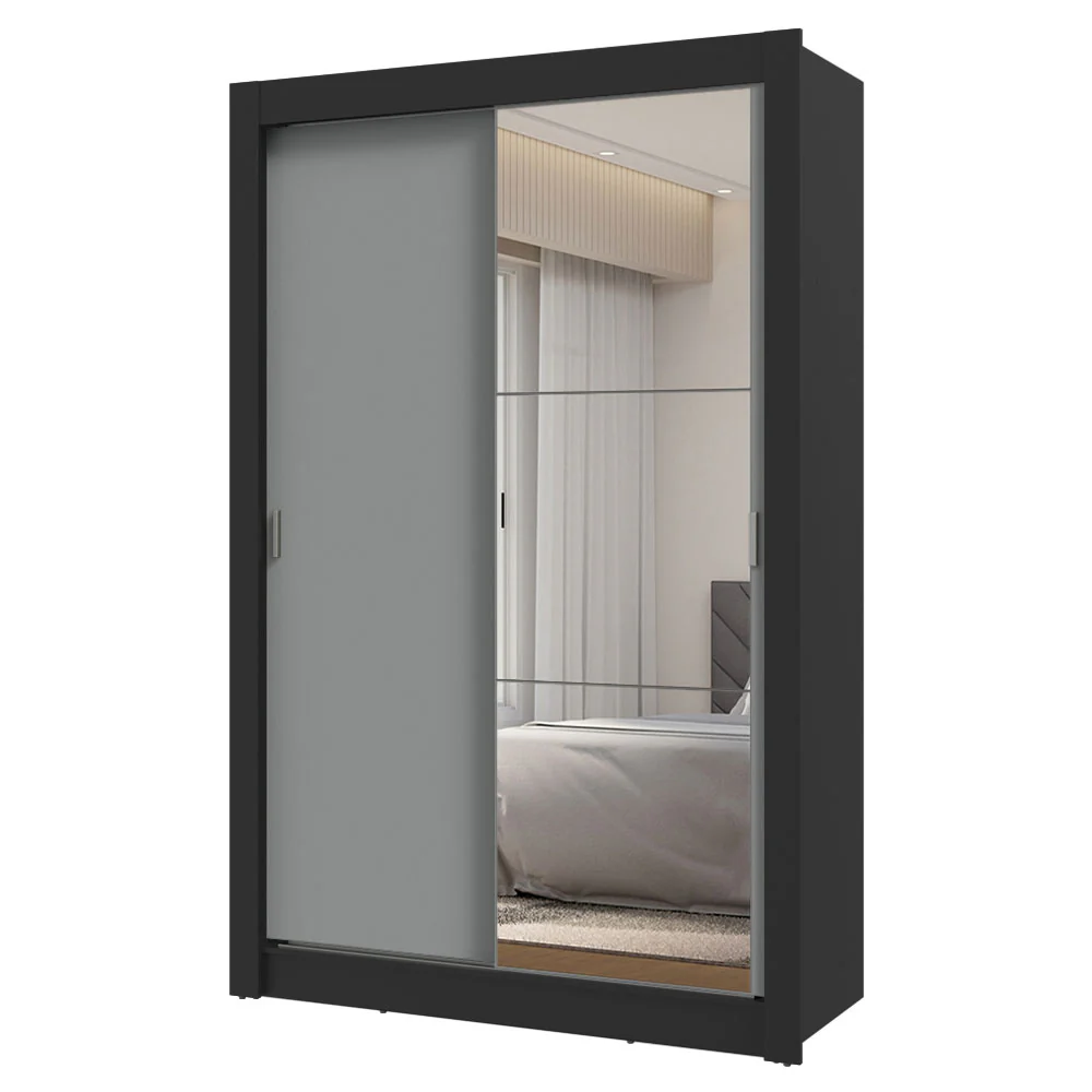 Placard Soltero 2 Puertas Corredizas con Espejo 2 Cajones Negro/Gris Vivare - Image 3