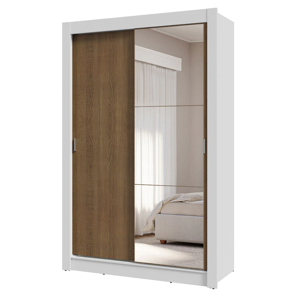 Placard Soltero 2 Puertas Corredizas con Espejo 4 Cajones Blanco/Marrón Vivare Plus - Image 3