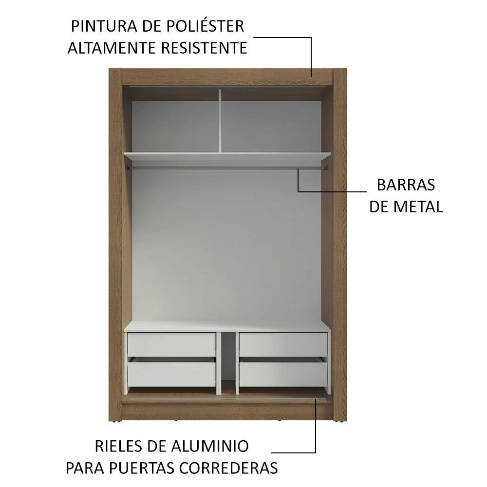 Placard Soltero 2 Puertas Corredizas con Espejo 4 Cajones Marrón/Gris Vivare Plus - Image 6