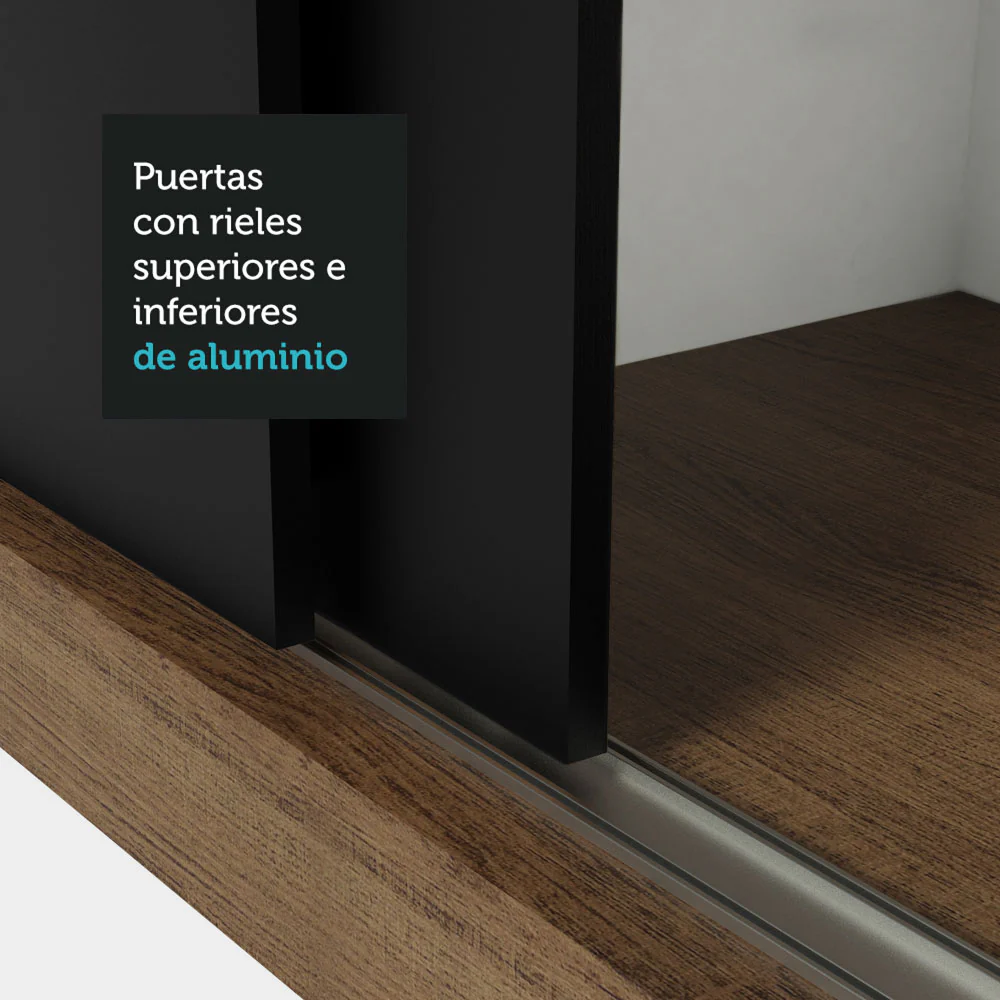 Placard Soltero 2 Puertas Corredizas con Espejo 4 Cajones Marrón/Negro Vivare Plus - Image 9