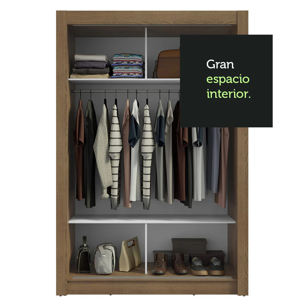 Placard Soltero 2 Puertas Corredizas con Espejo Marrón/Gris Milano - Image 8