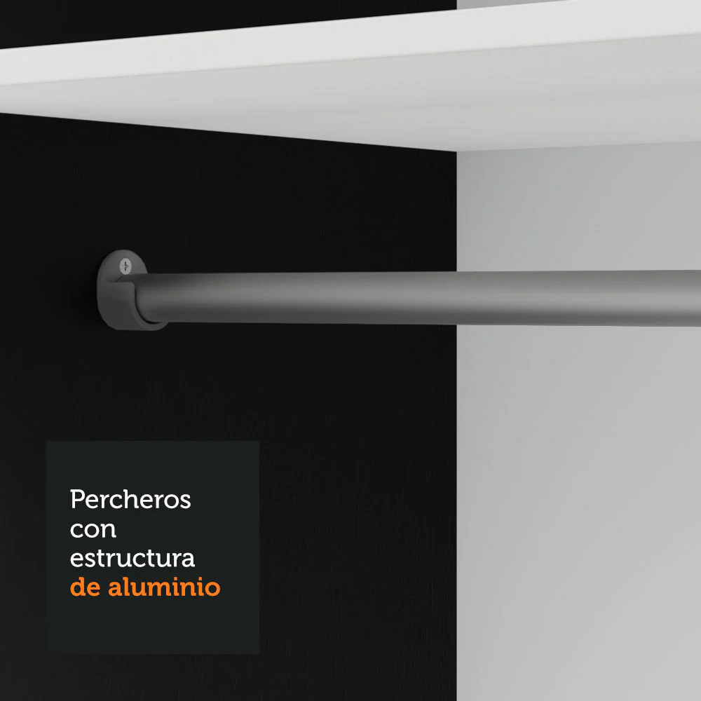 Placard Soltero 2 Puertas Corredizas con Espejo Negro/Gris Milano - Image 7