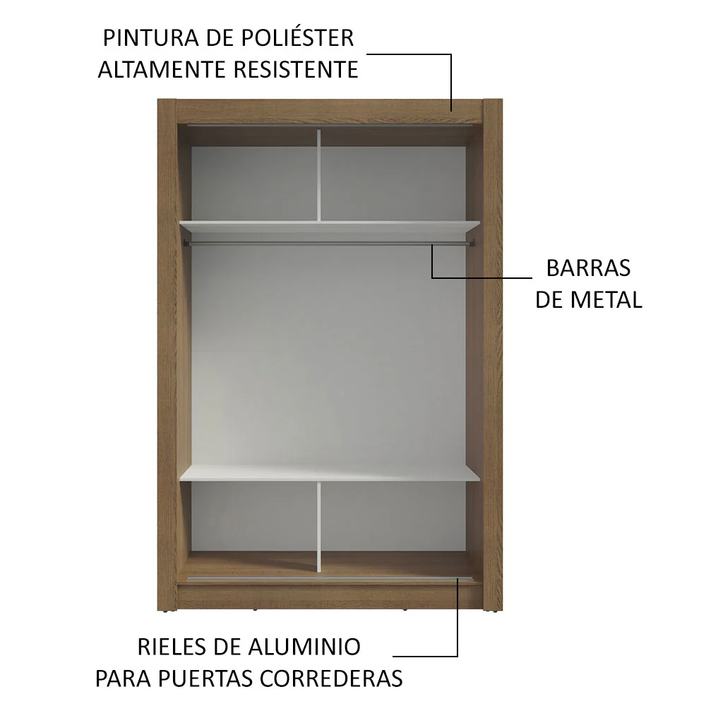 Placard Soltero 2 Puertas Corredizas Marrón/Blanco Milano - Image 6