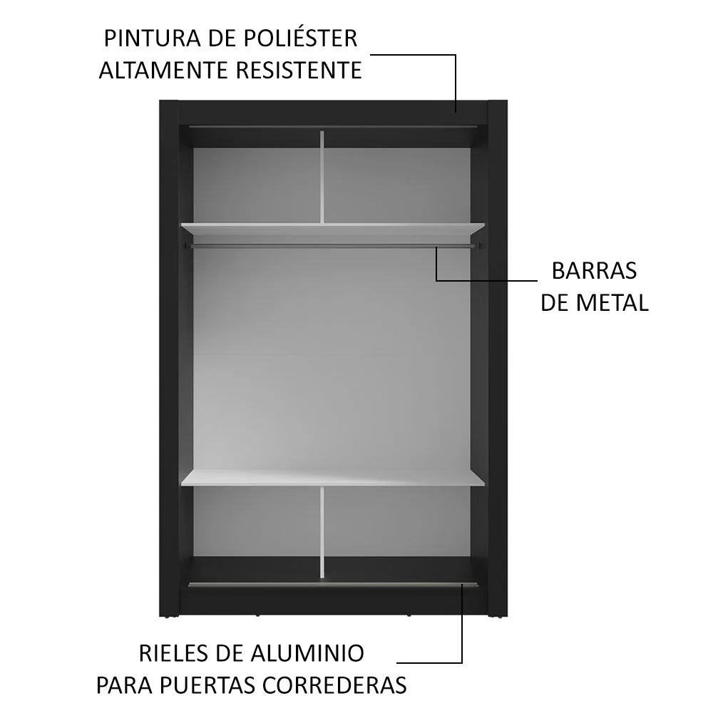 Placard Soltero 2 Puertas Corredizas Negro/Marrón Milano - Image 6