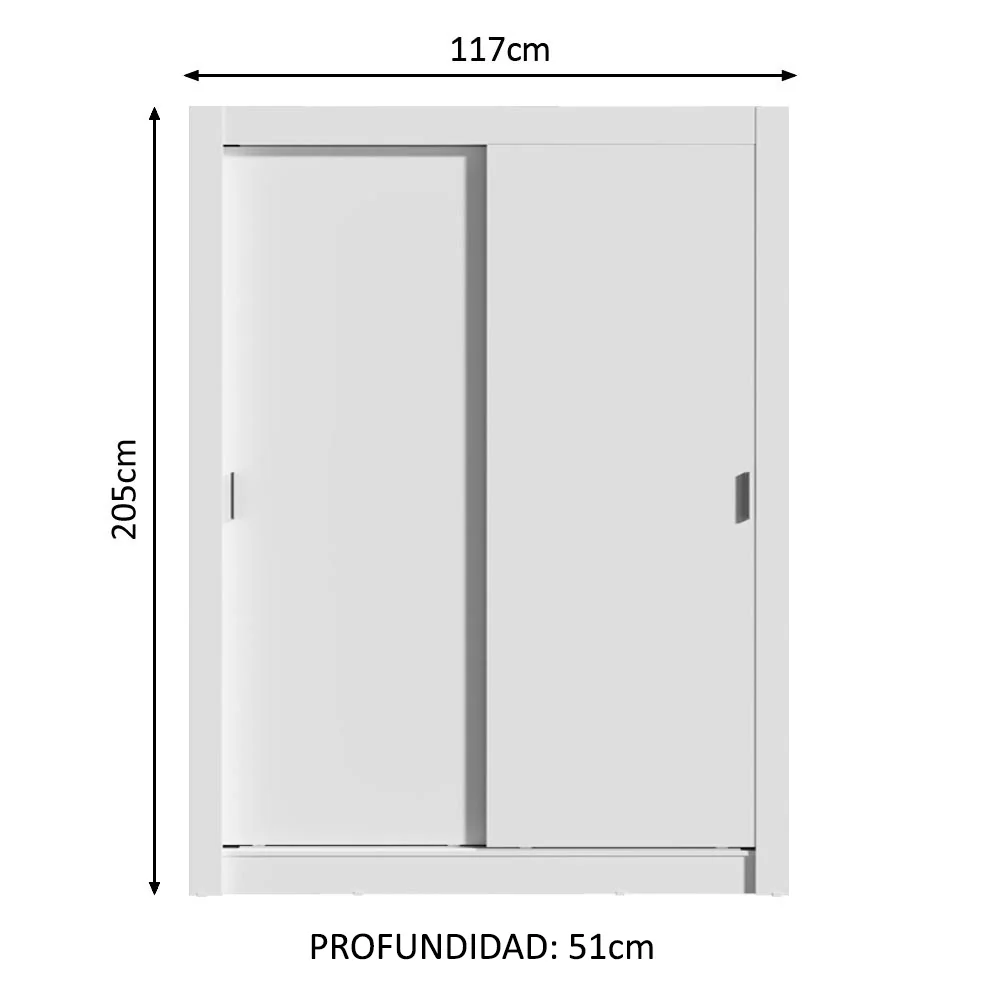 Placard Soltero Dallas 2 Puertas Corredizas 2 Cajones Blanco - Image 2