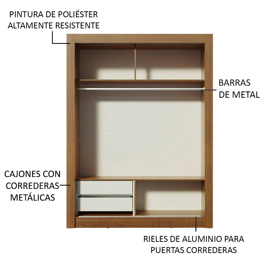 Placard Soltero Dallas 2 Puertas Corredizas 2 Cajones Marrón/Negro - Image 6