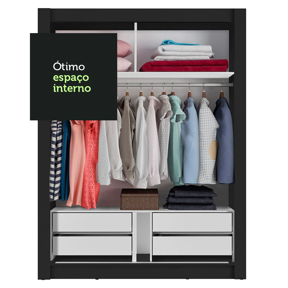 Placard Soltero Dallas Plus 2 Puertas Corredizas con Espejo 4 Cajones Negro - Image 7