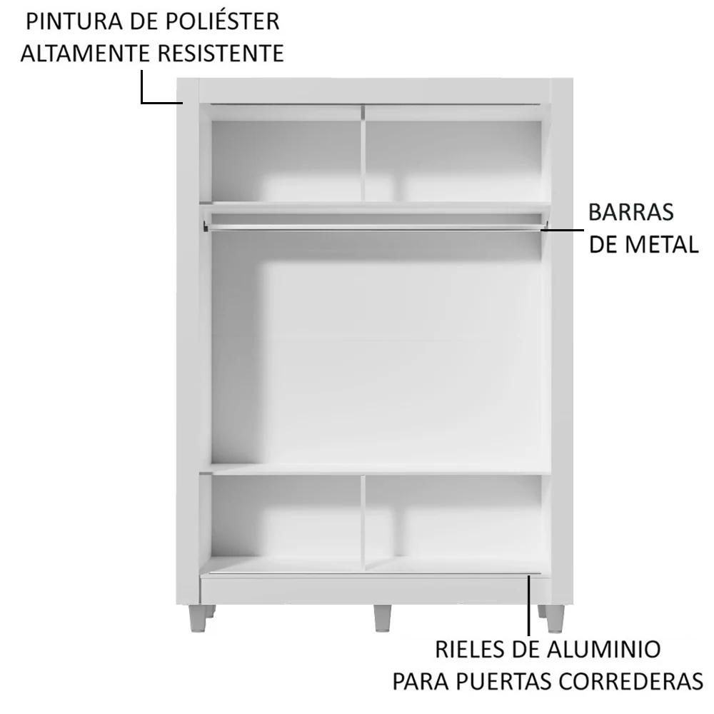 Placard Soltero Denver 2 Puertas Corredizas Espejo con Patas Blanco/Marrón - Image 5