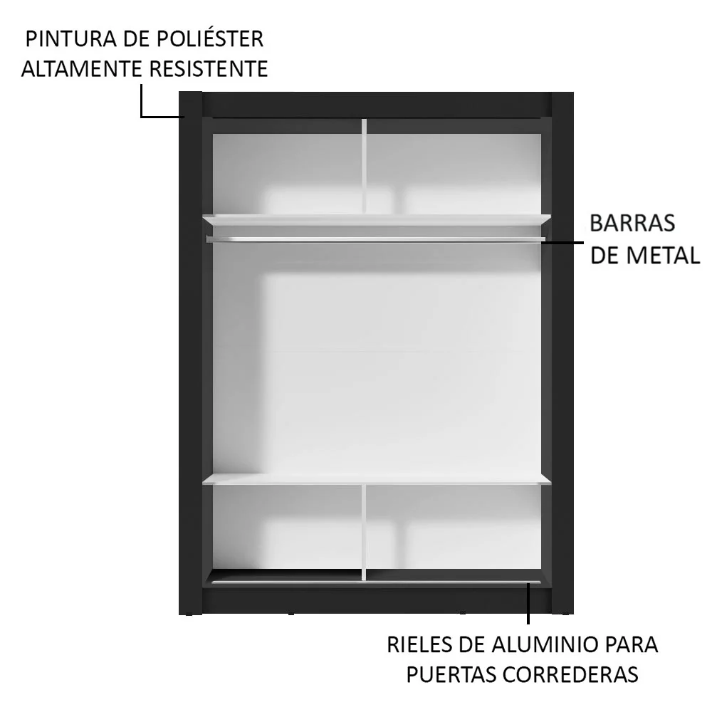 Placard Soltero Denver 2 Puertas Corredizas Negro/Marrón - Image 6
