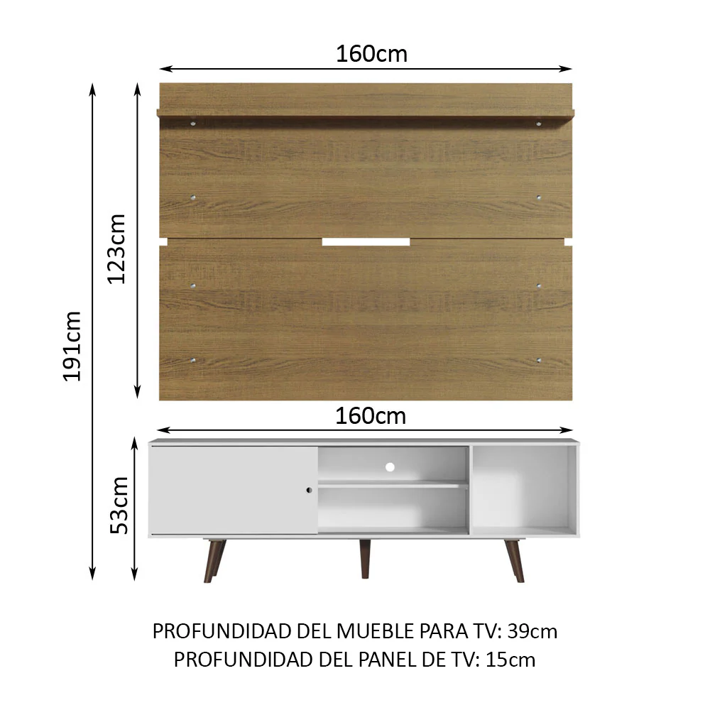 Rack con Panel de TV Dubai hasta 65 pulgadas con patas Blanco/Marrón - Image 2