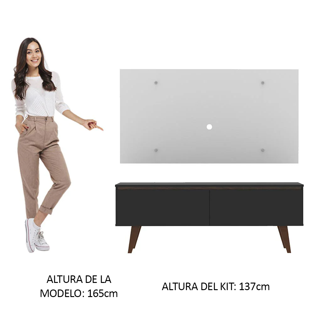 Rack con Panel de TV Le Mans hasta 55 pulgadas, 2 Puertas, Negro/Blanco - Image 4