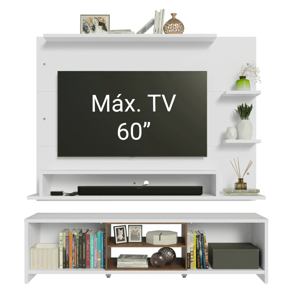 Rack con Panel para TV hasta 60 Pulgadas 180 cm Blanco/Marrón Metz Madesa - Image 5