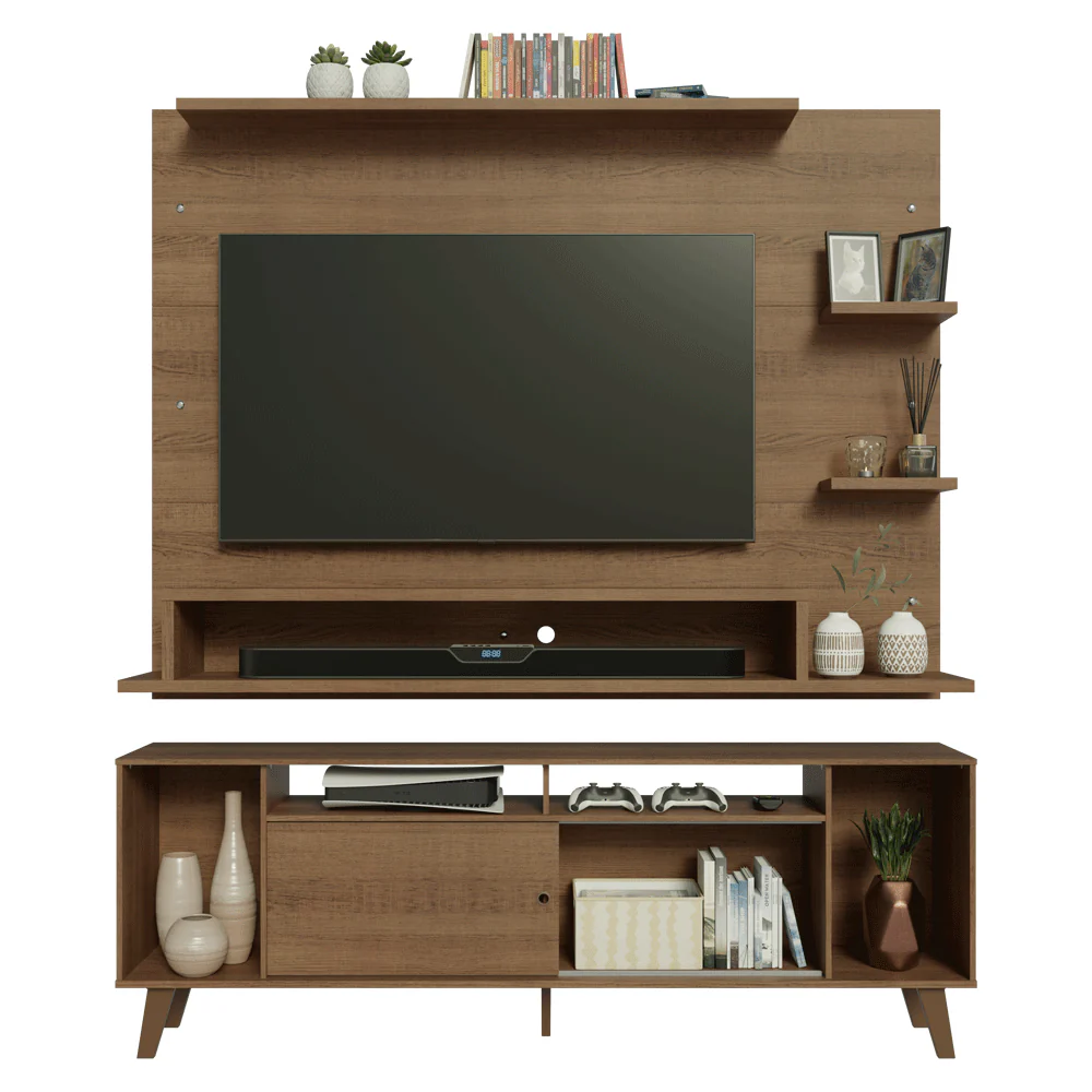Rack con Panel para TV hasta 60 Pulgadas 180 cm con Patas Marrón Cancun Madesa - Image 8
