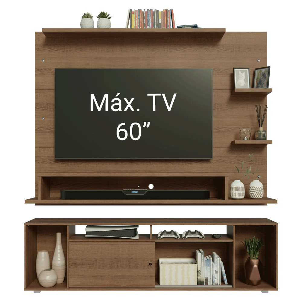 Rack con Panel para TV hasta 60 Pulgadas 180 cm Marrón Cancun Madesa - Image 5