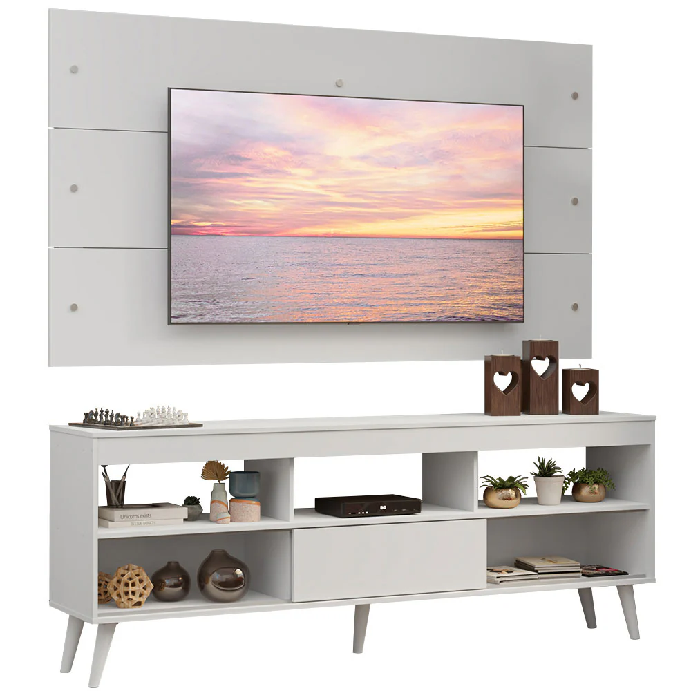 Rack con Panel para TV hasta 65 Pulgadas con Patas Blanco Detroit Madesa - Image 3