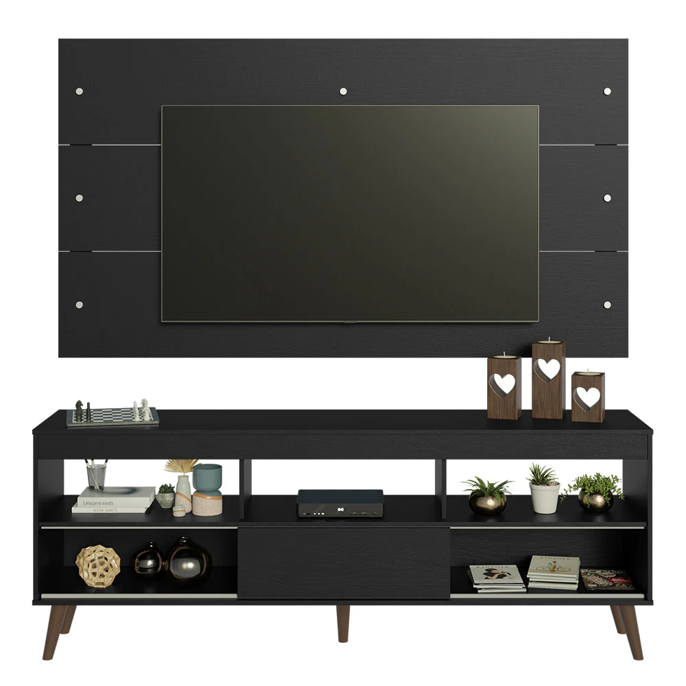 Rack con Panel para TV hasta 65 Pulgadas con Patas Negro Detroit Madesa - Image 6