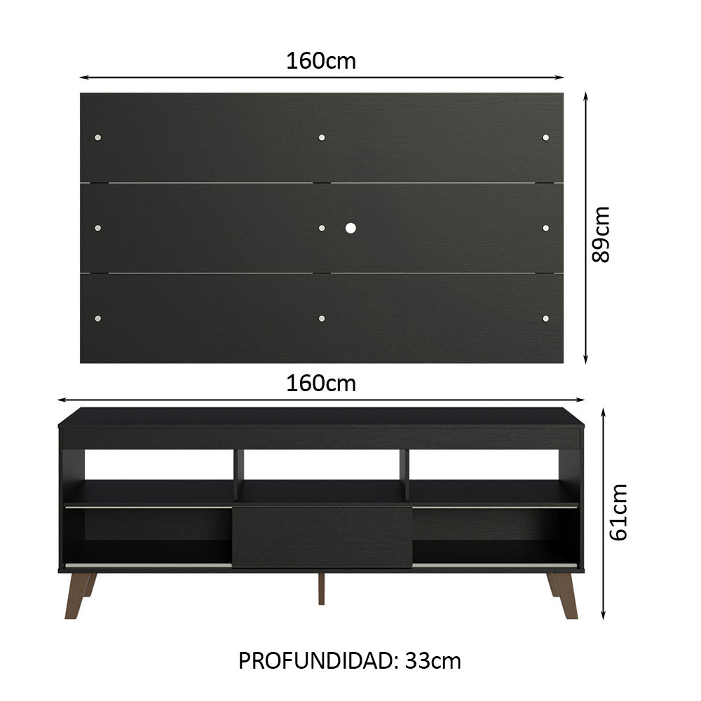 Rack con Panel para TV hasta 65 Pulgadas con Patas Negro Texas Madesa - Image 2