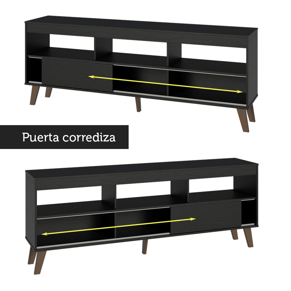 Rack con Panel para TV hasta 65 Pulgadas con Patas Negro Texas Madesa - Image 5