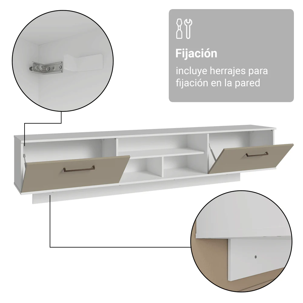 Rack Flotante para TV hasta 80 Pulgadas 218 cm 2 Puertas Blanco/Crema Agata Madesa - Image 10
