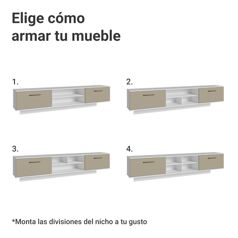 Rack Flotante para TV hasta 80 Pulgadas 218 cm 2 Puertas Blanco/Crema Agata Madesa - Image 6