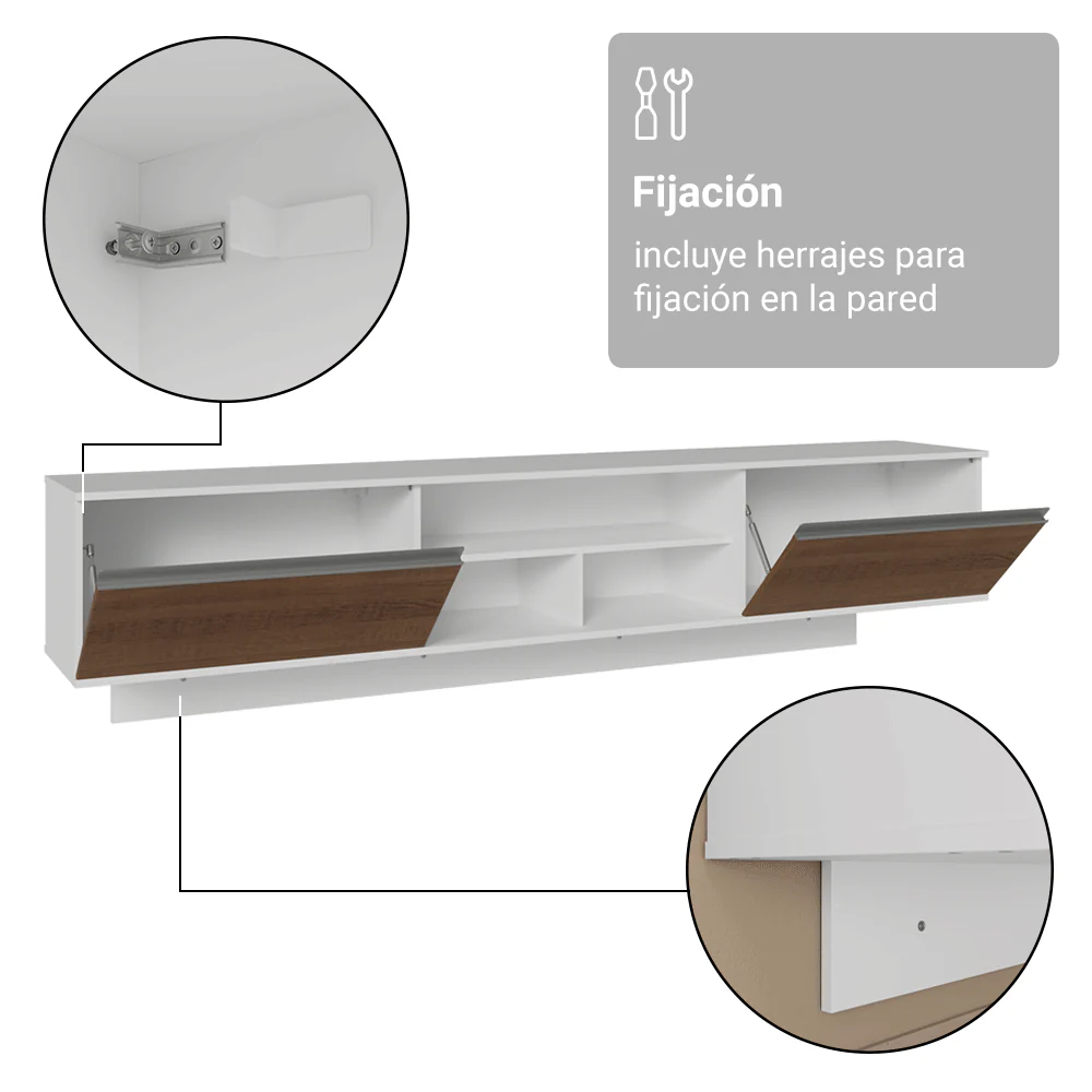Rack Flotante para TV hasta 80 Pulgadas 218 cm 2 Puertas Blanco/Marrón Glamy Madesa - Image 10