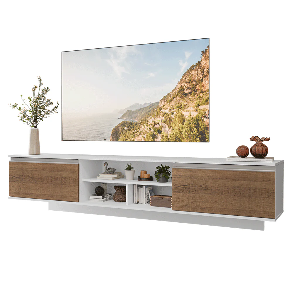 Rack Flotante para TV hasta 80 Pulgadas 218 cm 2 Puertas Blanco/Marrón Glamy Madesa - Image 3