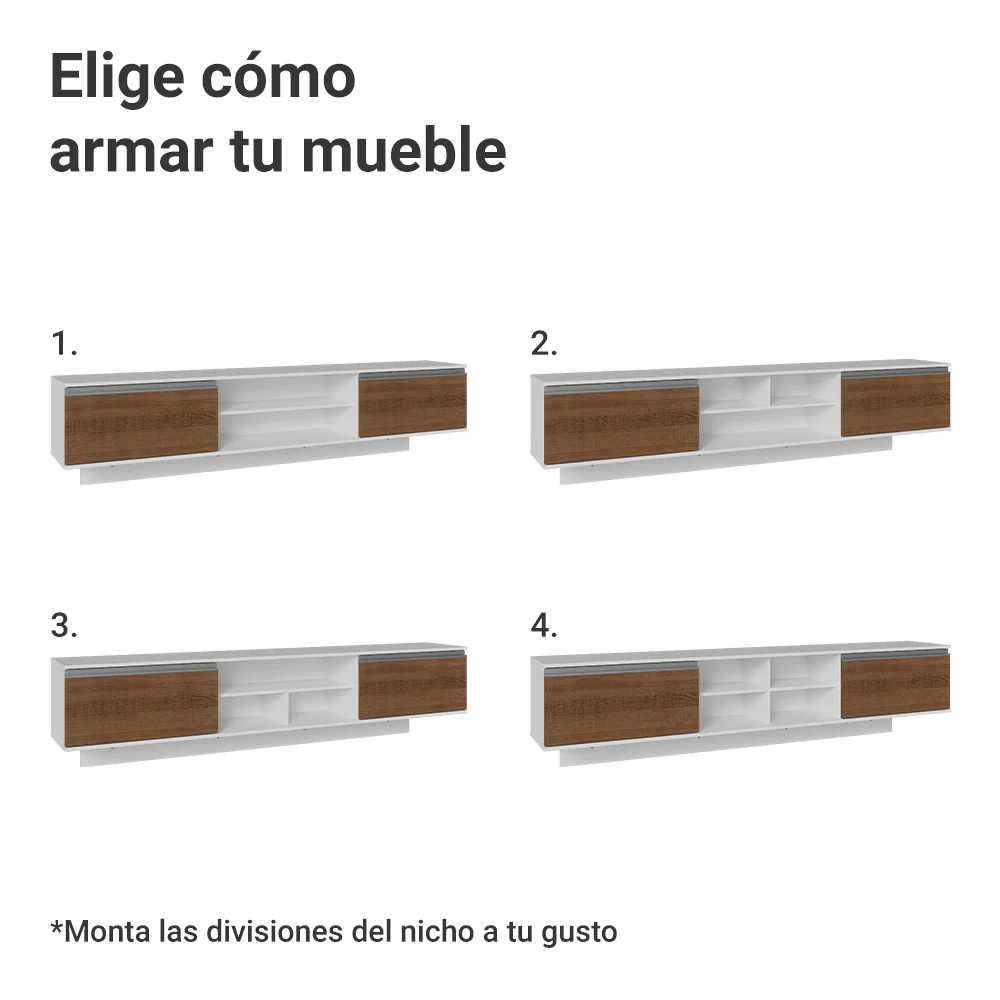 Rack Flotante para TV hasta 80 Pulgadas 218 cm 2 Puertas Blanco/Marrón Glamy Madesa - Image 6