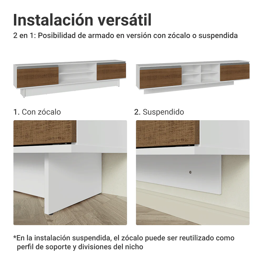 Rack Flotante para TV hasta 80 Pulgadas 218 cm 2 Puertas Blanco/Marrón Glamy Madesa - Image 9