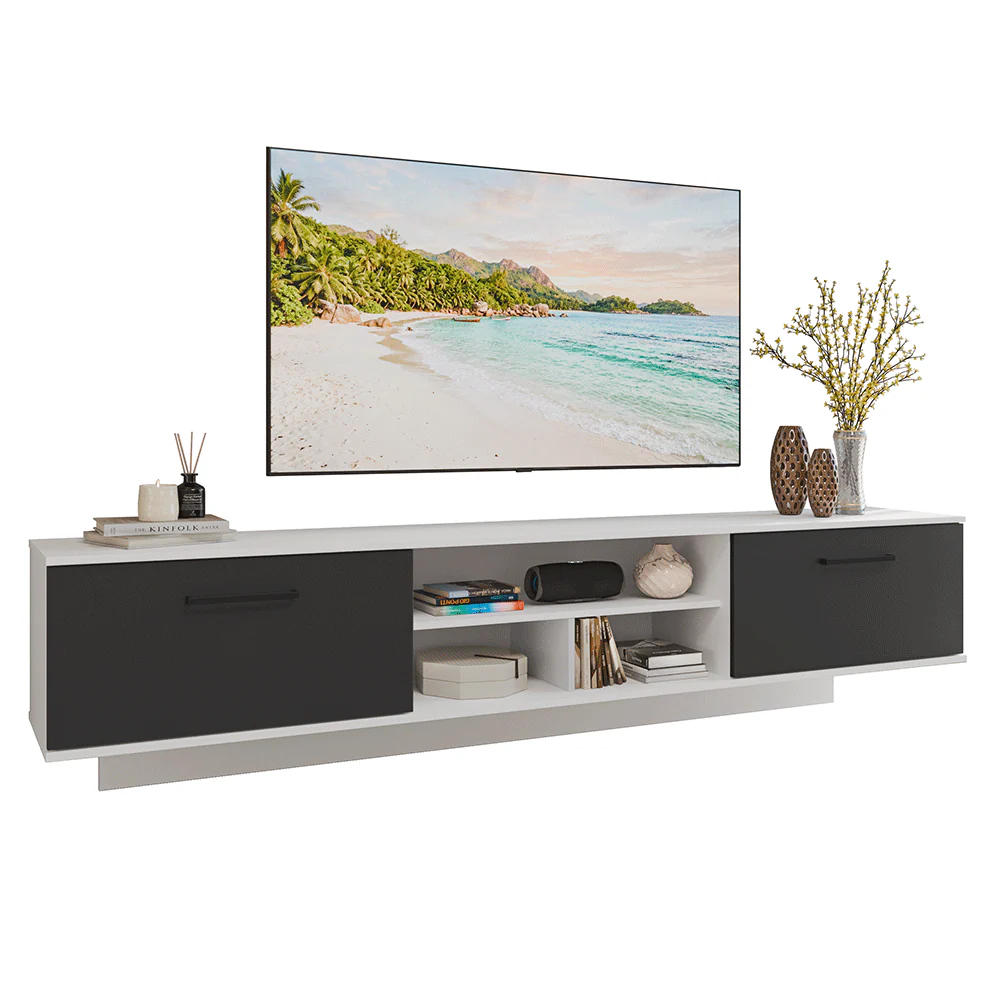 Rack Flotante para TV hasta 80 Pulgadas 218 cm 2 Puertas Blanco/Negro Agata Madesa - Image 3