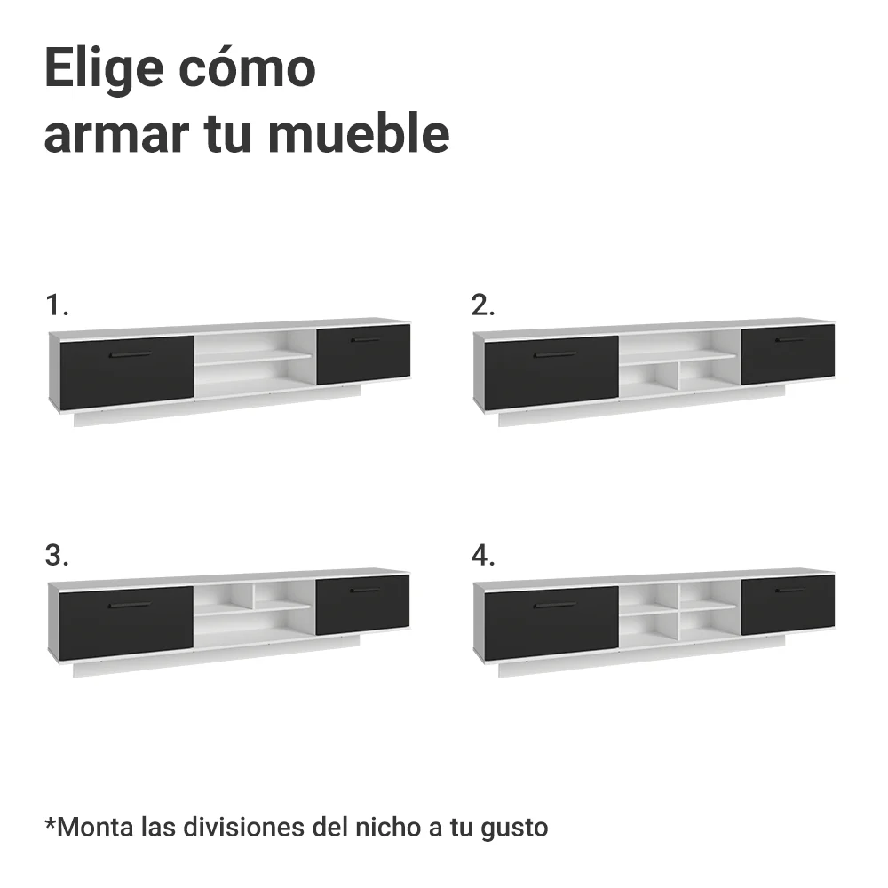 Rack Flotante para TV hasta 80 Pulgadas 218 cm 2 Puertas Blanco/Negro Agata Madesa - Image 6