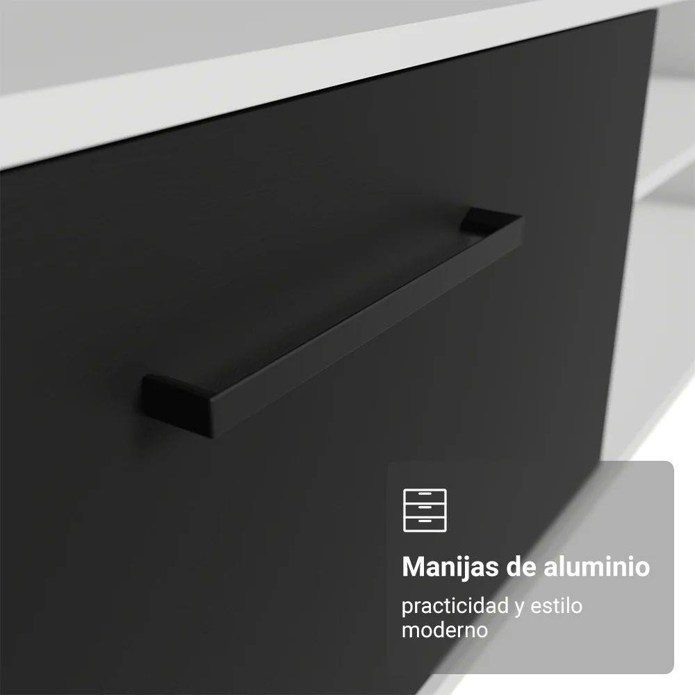 Rack Flotante para TV hasta 80 Pulgadas 218 cm 2 Puertas Blanco/Negro Agata Madesa - Image 7
