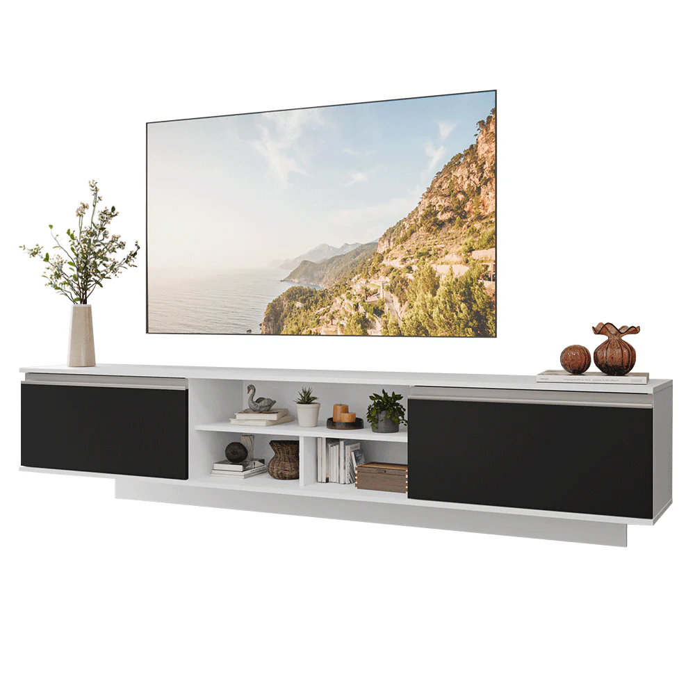 Rack Flotante para TV hasta 80 Pulgadas 218 cm 2 Puertas Blanco/Negro Glamy Madesa - Image 3