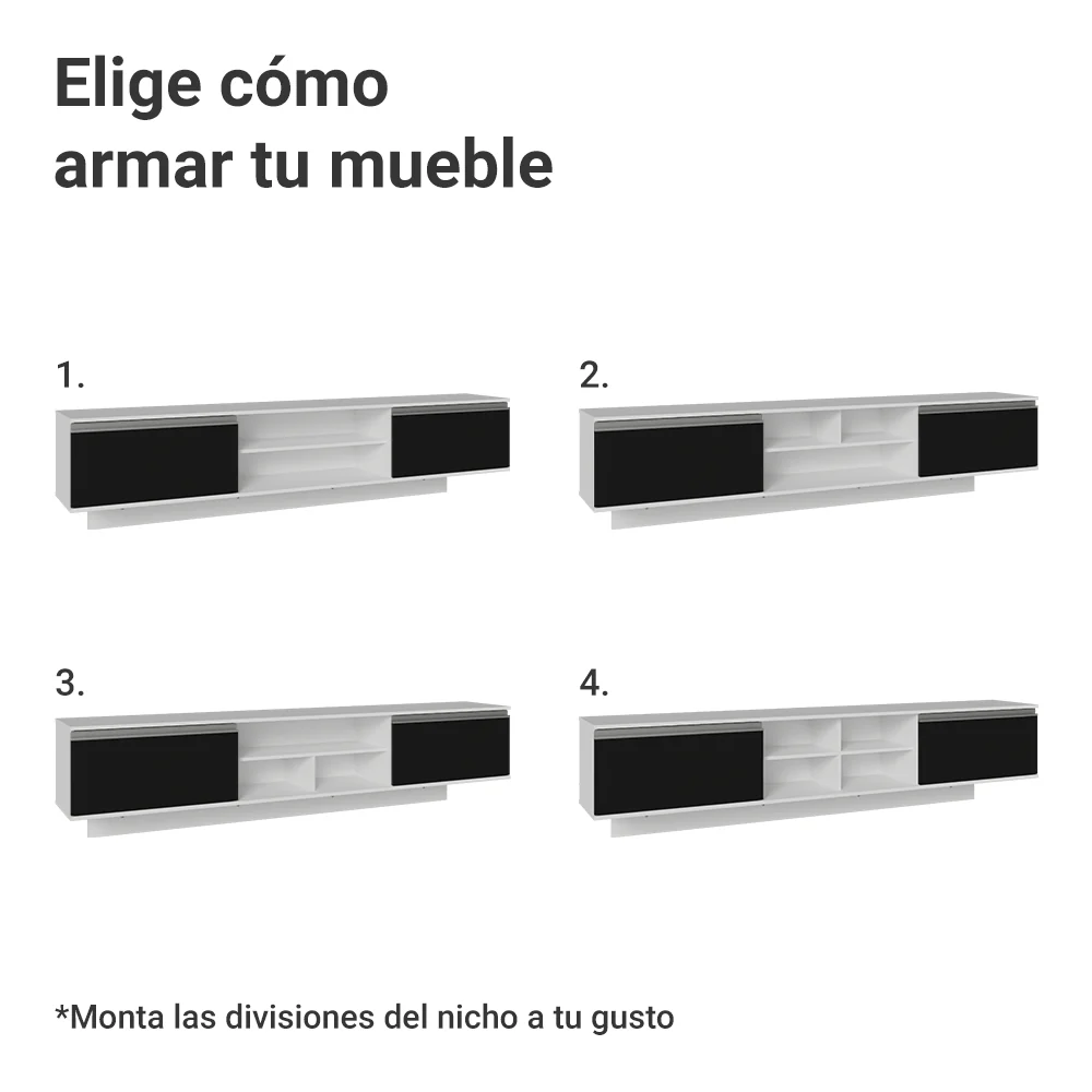 Rack Flotante para TV hasta 80 Pulgadas 218 cm 2 Puertas Blanco/Negro Glamy Madesa - Image 6