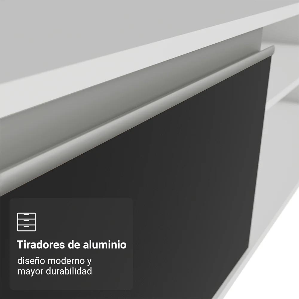 Rack Flotante para TV hasta 80 Pulgadas 218 cm 2 Puertas Blanco/Negro Glamy Madesa - Image 7